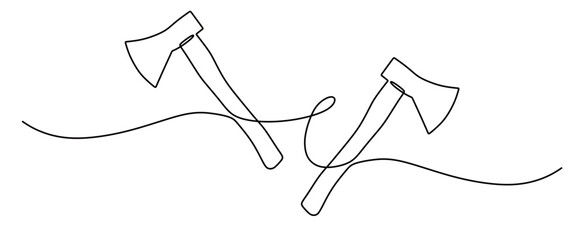 continuous line art of an axe. vector illustration of an axe with a white background. this icon is for a poster or illustration of tool equipment.