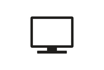 Vector art of a black computer monitor icon is isolated on white background, representing technology and digital display