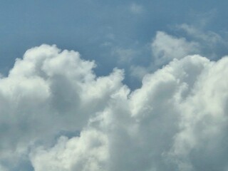 The sky was bright blue with pure white clouds like soft cotton.Full frame shot. Heaven sky bright...