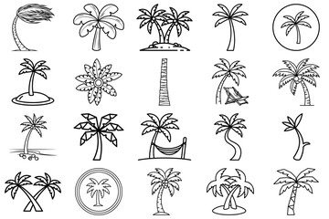 Diverse Palms in Ink: A collection of stylistically diverse ink drawings of palm trees, capturing the versatility of tropical plant forms. Ideal for design and branding concepts.