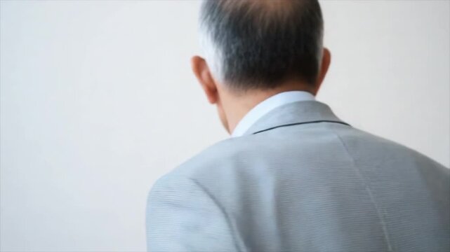 Asian man in his fifties, wearing glasses and a light blue blazer with gray hair