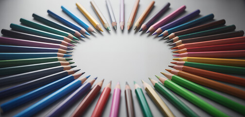 Obraz premium Colorful pencils arranged in a circular pattern supplies drawing