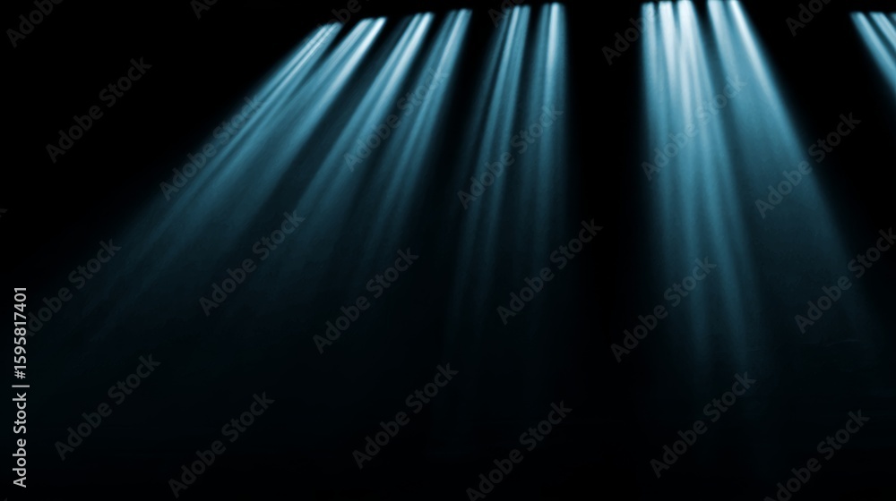Poster abstract rays of glowing light beams shining on black background in screen blending mode, ideal for 