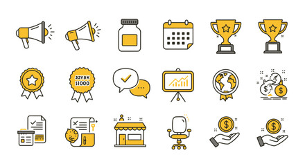 Flat Business Icons with Yellow Highlights