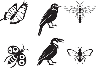 Birds and Insects Silhouette Clipart  Elegant Nature Vectors