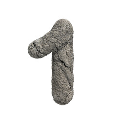 fractured rock number 1 - 3d porous stone digit isolated on white background. This alphabet is perfect for creative illustrations related but not limited to Nature, Environment, Erosion...