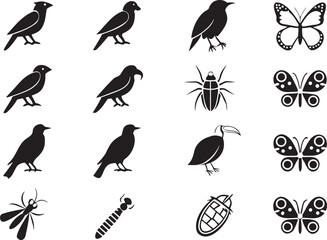 Birds and Insects Silhouette Clipart  Elegant Nature Vectors