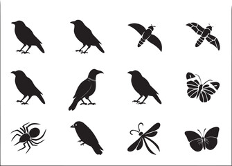 Birds and Insects Silhouette Clipart  Elegant Nature Vectors