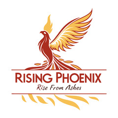 Obraz premium Elegant Rising Phoenix Logo Symbolizing Rebirth and Renewal with Golden Flames