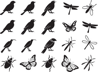 Birds and Insects Silhouette Clipart  Elegant Nature Vectors