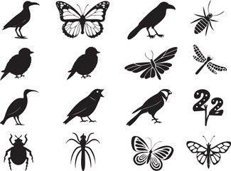 Birds and Insects Silhouette Clipart  Elegant Nature Vectors