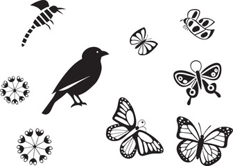Birds and Insects Silhouette Clipart  Elegant Nature Vectors