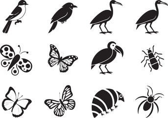 Obraz premium Birds and Insects Silhouette Clipart Elegant Nature Vectors