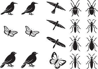 Birds and Insects Silhouette Clipart  Elegant Nature Vectors