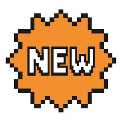 Obraz premium Pixel Art New Product Announcement: Orange Burst Badge Design