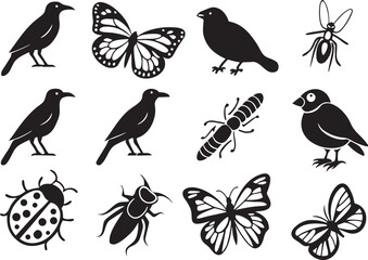 Birds and Insects Silhouette Clipart  Elegant Nature Vectors