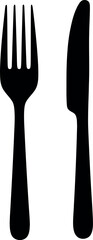 Black fork and knife silhouette on white background