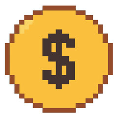Fototapeta premium Pixel Art Dollar Coin: Perfect for Finance & Gaming Projects