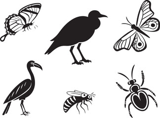 Birds and Insects Silhouette Clipart  Elegant Nature Vectors
