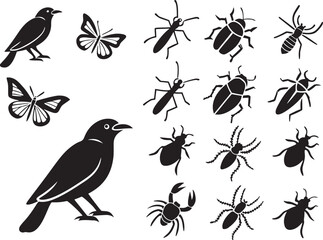 Birds and Insects Silhouette Clipart  Elegant Nature Vectors