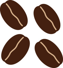 Four roasted coffee beans isolated on white background