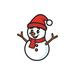 Festive snowman cheer vector illustration. Jolly snowman with Santa hat and red scarf spreading holiday joy.