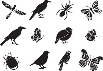 Birds and Insects Silhouette Clipart  Elegant Nature Vectors