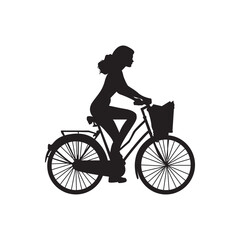 Obraz premium Steady city cruiser silhouette. Silhouette of a woman on a bike, gliding smoothly along urban roads.