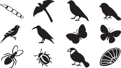 Birds and Insects Silhouette Clipart  Elegant Nature Vectors