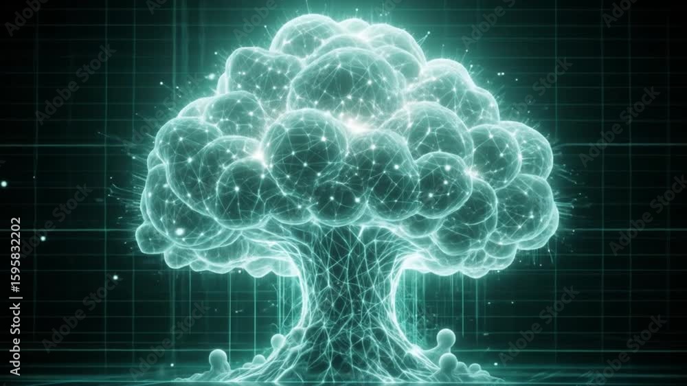 Aufkleber digital trees on grid background: abstract visualization of growth and technology