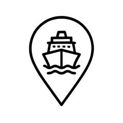 Cruise ship location pin icon (outline) – ocean travel marker for tourists