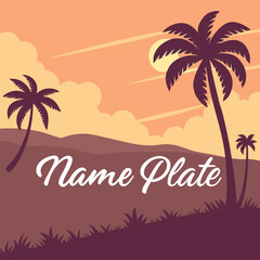 Obraz premium Tropical Sunset Landscape Name Plate Design