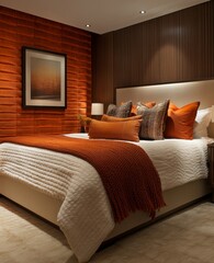 Mid-century Art Deco style interior design for a bedroom, Generative AI
