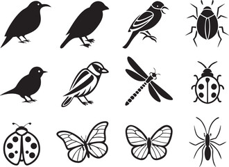Birds and Insects Silhouette Clipart  Elegant Nature Vectors