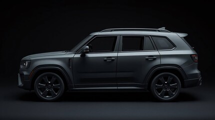 A sculptural clay model of a pure black SUV with deep shadows and textured modeled shapes, no logos or branding