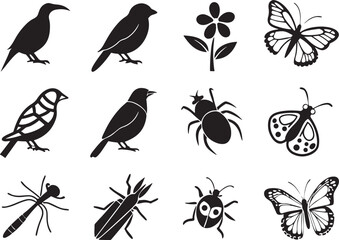 Birds and Insects Silhouette Clipart  Elegant Nature Vectors