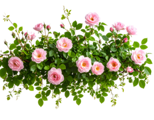 Pink garden roses with trailing green ivy vines floral arrangement isolated on transparent background PNG