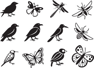 Birds and Insects Silhouette Clipart  Elegant Nature Vectors