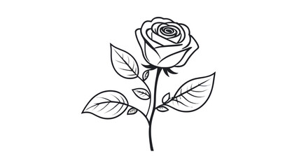Elegant single rose with leaves stylized in a graphic line art design, perfect for romance and nature themes