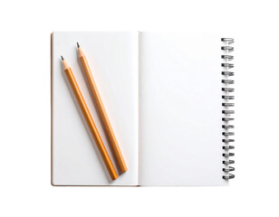  Top-Down Flatlay of White Sketchbook and Brown Wooden Pencils on Marble Surface.