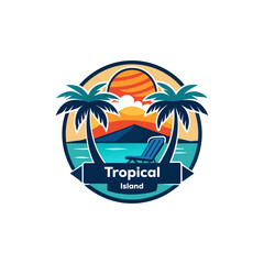 Obraz premium Tropical Island Beach Resort Logo