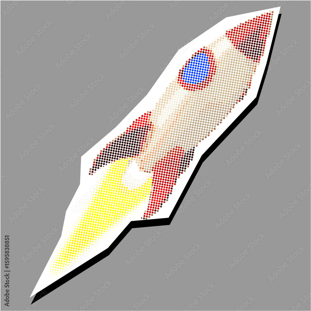Poster rocket dotted collage element pointillize in paper torn vector, blending innovation and launch with 