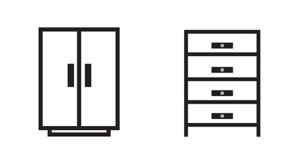 Minimalist furniture icon set of wardrobe, shelves, vector illustration