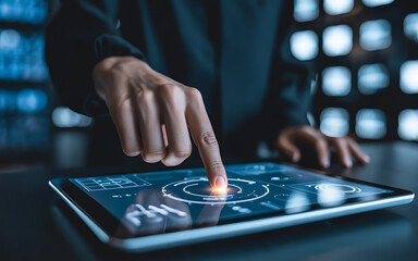 Fototapeta premium Person using a futuristic tablet