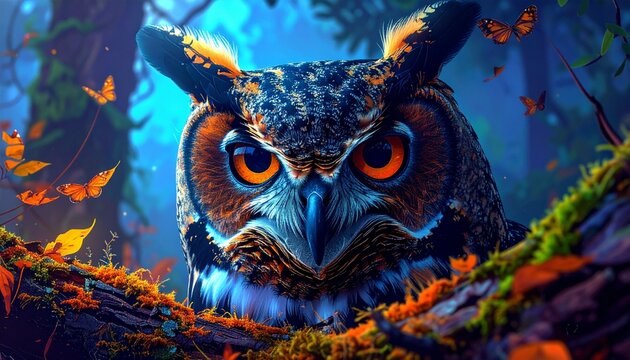 an owl perched on the branch of an old tree 2