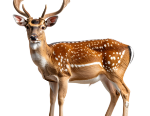 Spotted deer standing gracefully with antlers isolated on transparent background PNG