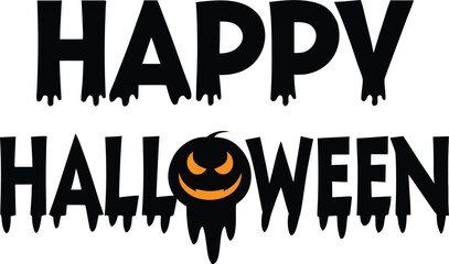Happy Halloween text with dripping letters and jack o lantern lettering typography