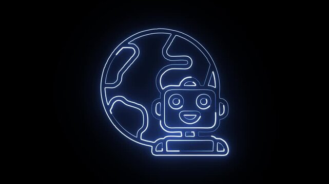 glowing neon travel agent icon isolated, black background, hd motion graphic animation
