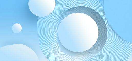 Abstract Blue Background with Geometric Circles and Wavy Lines