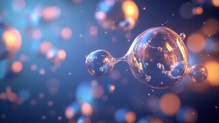 scientific background with molecules and DNA strands glowing softly on blurred background